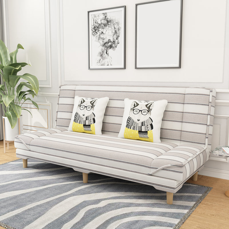 Contemporary Linen Armless Standard Sofa Bed Dual Purpose Sofa for Living Room Gray White Striped Clearhalo 'furn' 'furn_sofas' 'Furniture' 'furniture_sofas' 'kitchen' 'kitchen_sofas' 'Living Room Furniture' 'Sofa' 'sofas' 4763999