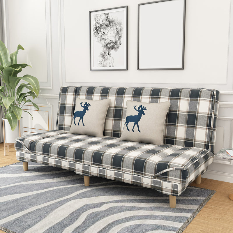 Contemporary Linen Armless Standard Sofa Bed Dual Purpose Sofa for Living Room Gray-White Plaid Clearhalo 'furn' 'furn_sofas' 'Furniture' 'furniture_sofas' 'kitchen' 'kitchen_sofas' 'Living Room Furniture' 'Sofa' 'sofas' 4764006