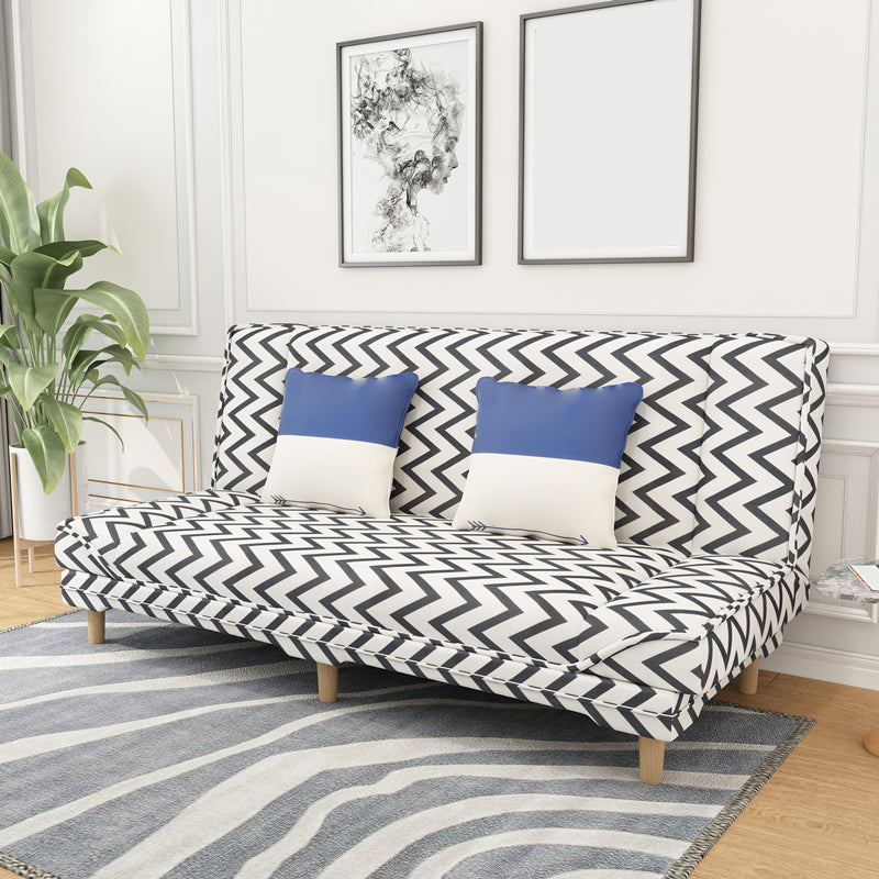 Contemporary Linen Armless Standard Sofa Bed Dual Purpose Sofa for Living Room Black White Wavy Striped Clearhalo 'furn' 'furn_sofas' 'Furniture' 'furniture_sofas' 'kitchen' 'kitchen_sofas' 'Living Room Furniture' 'Sofa' 'sofas' 4764012