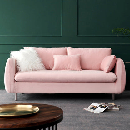 Loose Back Linen Sofa 3/4-Seater Square Arm Cushions Seating Pink Clearhalo 'furn' 'furn_sofas' 'Furniture' 'furniture_sofas' 'kitchen' 'kitchen_sofas' 'Living Room Furniture' 'Sofa' 'sofas' 4764067