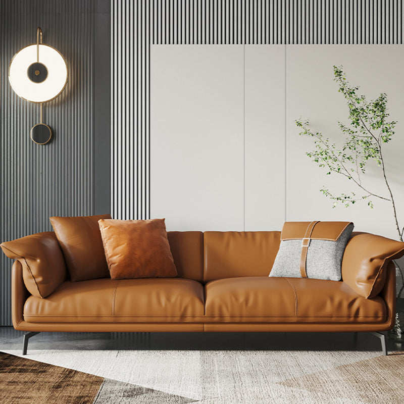 Modern Style Square Armrest Padded Down Seat Orange Leather Sofa Clearhalo 'furn' 'furn_sofas' 'Furniture' 'furniture_sofas' 'kitchen' 'kitchen_sofas' 'Living Room Furniture' 'Sofa' 'sofas' 4764118