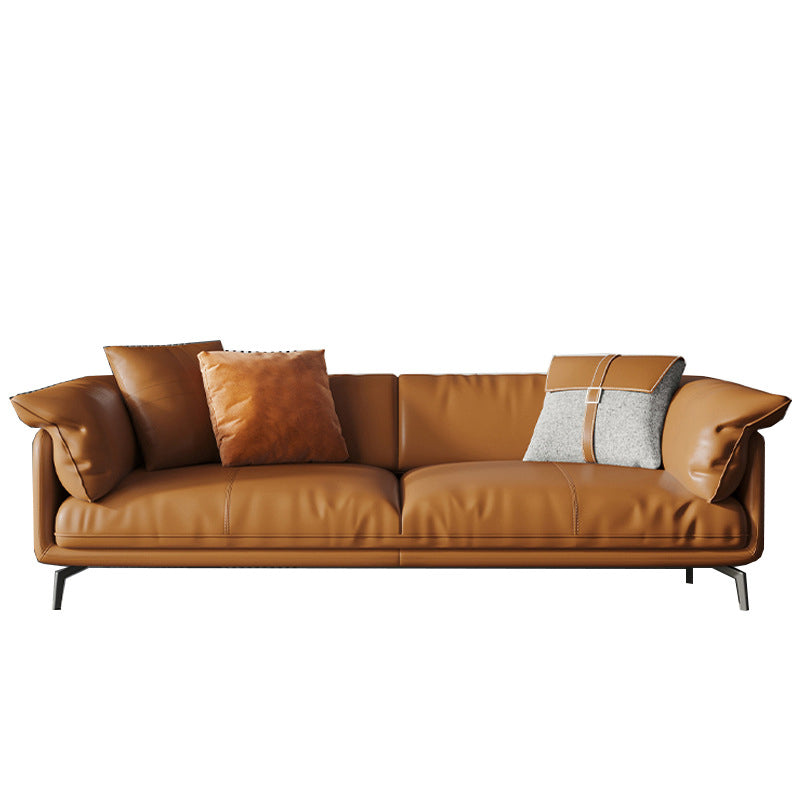 Modern Style Square Armrest Padded Down Seat Orange Leather Sofa Clearhalo 'furn' 'furn_sofas' 'Furniture' 'furniture_sofas' 'kitchen' 'kitchen_sofas' 'Living Room Furniture' 'Sofa' 'sofas' 4764122