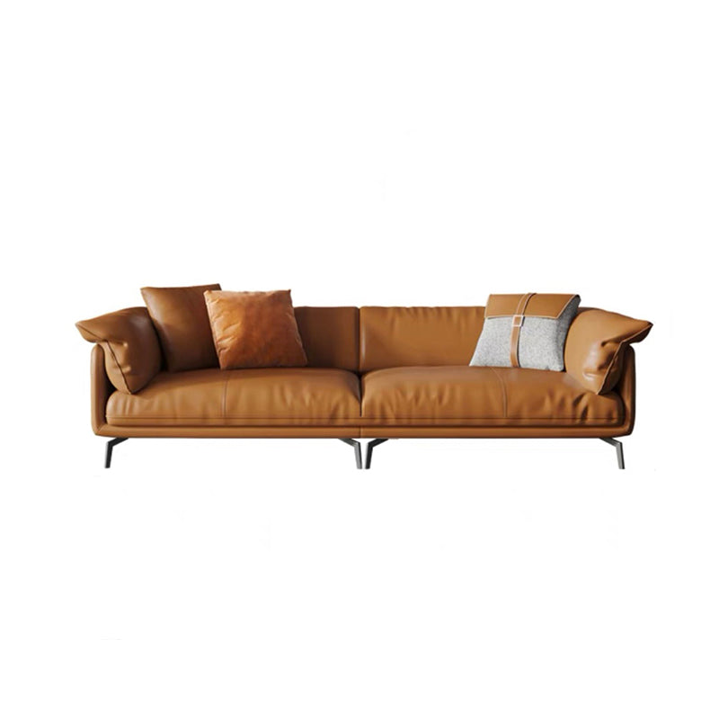 Modern Style Square Armrest Padded Down Seat Orange Leather Sofa 109.5"L x 37"W x 33.5"H Clearhalo 'furn' 'furn_sofas' 'Furniture' 'furniture_sofas' 'kitchen' 'kitchen_sofas' 'Living Room Furniture' 'Sofa' 'sofas' 4764123