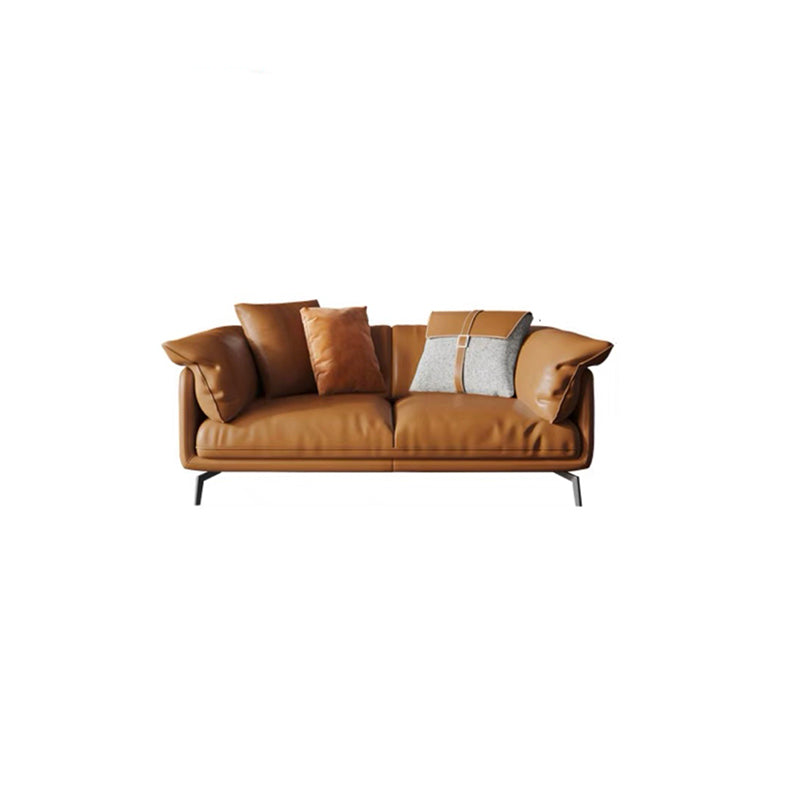 Modern Style Square Armrest Padded Down Seat Orange Leather Sofa 70"L x 37"W x 33.5"H Clearhalo 'furn' 'furn_sofas' 'Furniture' 'furniture_sofas' 'kitchen' 'kitchen_sofas' 'Living Room Furniture' 'Sofa' 'sofas' 4764125