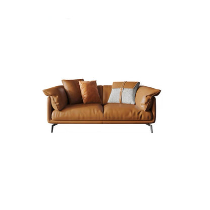 Modern Style Square Armrest Padded Down Seat Orange Leather Sofa 70"L x 37"W x 33.5"H Clearhalo 'furn' 'furn_sofas' 'Furniture' 'furniture_sofas' 'kitchen' 'kitchen_sofas' 'Living Room Furniture' 'Sofa' 'sofas' 4764125