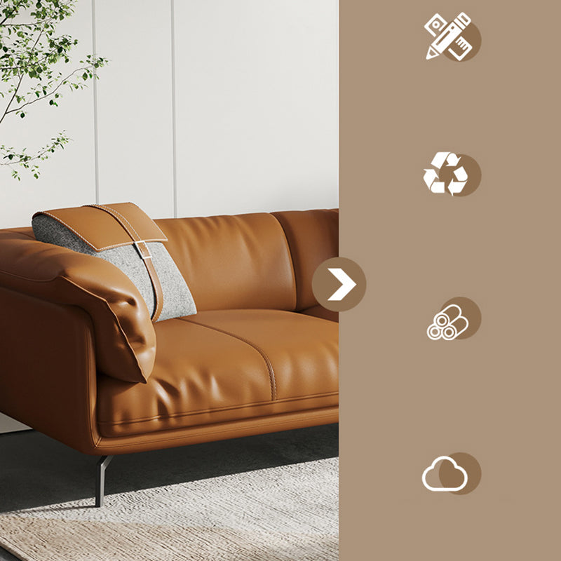 Modern Style Square Armrest Padded Down Seat Orange Leather Sofa Clearhalo 'furn' 'furn_sofas' 'Furniture' 'furniture_sofas' 'kitchen' 'kitchen_sofas' 'Living Room Furniture' 'Sofa' 'sofas' 4764127