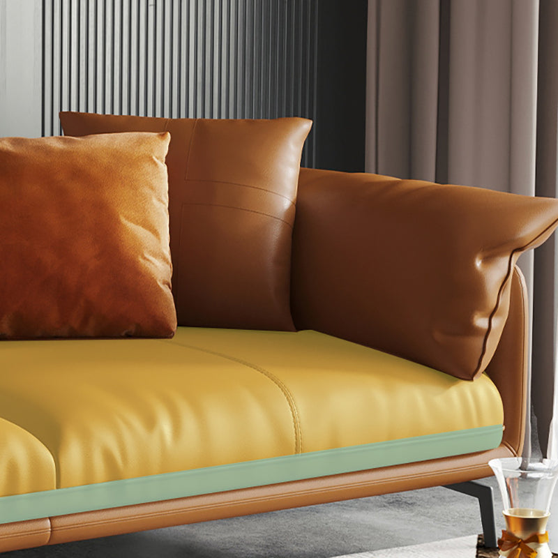 Modern Style Square Armrest Padded Down Seat Orange Leather Sofa Clearhalo 'furn' 'furn_sofas' 'Furniture' 'furniture_sofas' 'kitchen' 'kitchen_sofas' 'Living Room Furniture' 'Sofa' 'sofas' 4764129