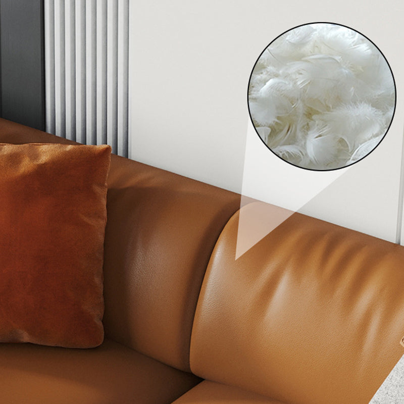 Modern Style Square Armrest Padded Down Seat Orange Leather Sofa Clearhalo 'furn' 'furn_sofas' 'Furniture' 'furniture_sofas' 'kitchen' 'kitchen_sofas' 'Living Room Furniture' 'Sofa' 'sofas' 4764130
