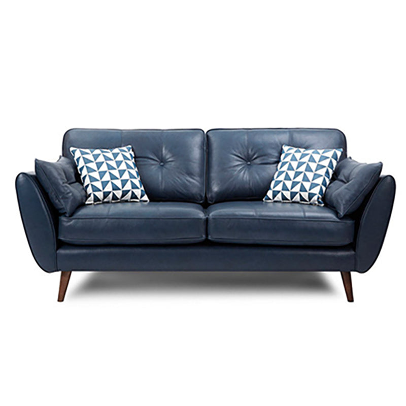 Wood Legs Modern Flared Arm Sofa Leather Standard Tufted Sofa 63"L x 35"W x 35"H Blue Clearhalo 'furn' 'furn_sofas' 'Furniture' 'furniture_sofas' 'kitchen' 'kitchen_sofas' 'Living Room Furniture' 'Sofa' 'sofas' 4764139