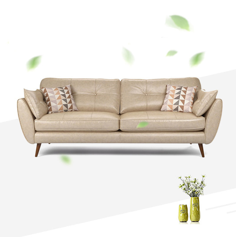 Wood Legs Modern Flared Arm Sofa Leather Standard Tufted Sofa Off-White Clearhalo 'furn' 'furn_sofas' 'Furniture' 'furniture_sofas' 'kitchen' 'kitchen_sofas' 'Living Room Furniture' 'Sofa' 'sofas' 4764142