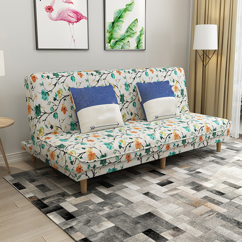 Foldable and Wear-resisting Linen Armless Sofa with Tight Back for Apartment Green-White Clearhalo 'furn' 'furn_sofas' 'Furniture' 'furniture_sofas' 'kitchen' 'kitchen_sofas' 'Living Room Furniture' 'Sofa' 'sofas' 4764174