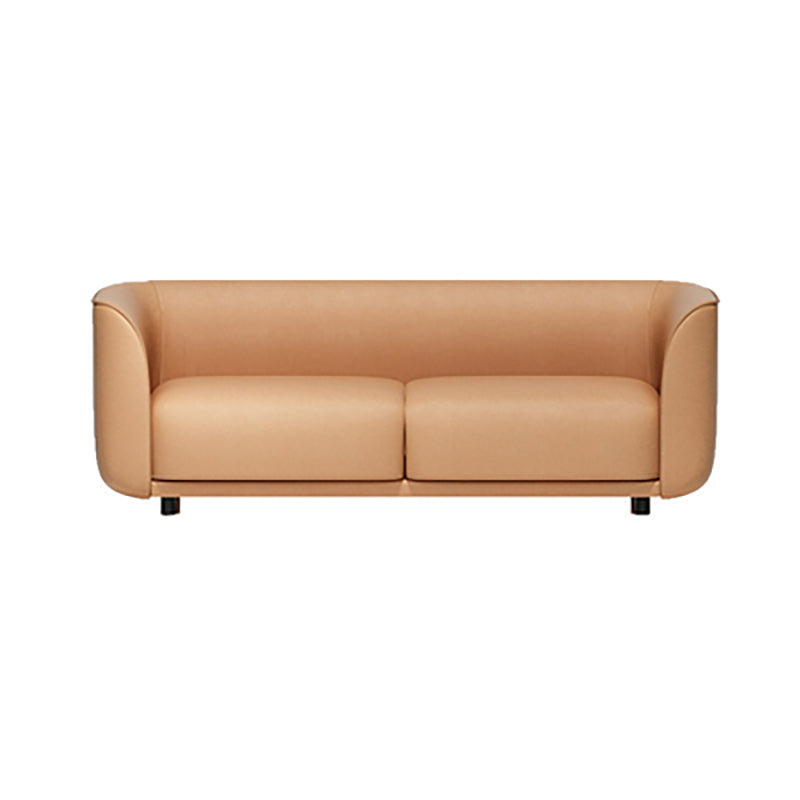 27.5"H Contemporary Solid Color Faux Leather Tuxedo Arm Sofa For Office Living Room 74"L x 28"W x 28"H Orange Clearhalo 'furn' 'furn_sofas' 'Furniture' 'furniture_sofas' 'kitchen' 'kitchen_sofas' 'Living Room Furniture' 'Sofa' 'sofas' 4764217