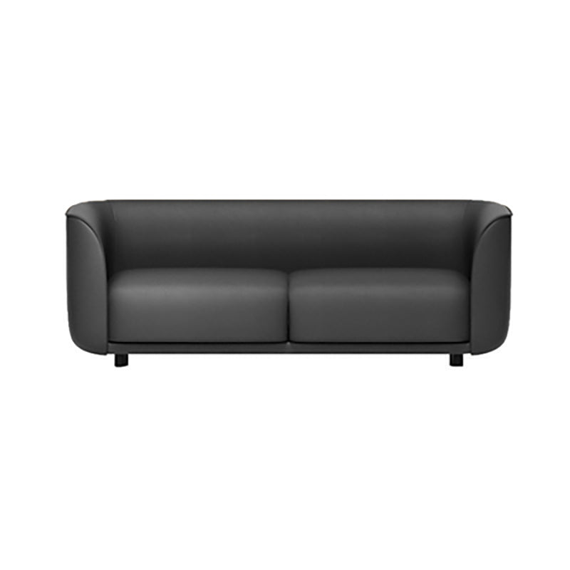 27.5"H Contemporary Solid Color Faux Leather Tuxedo Arm Sofa For Office Living Room 74"L x 28"W x 28"H Grey Clearhalo 'furn' 'furn_sofas' 'Furniture' 'furniture_sofas' 'kitchen' 'kitchen_sofas' 'Living Room Furniture' 'Sofa' 'sofas' 4764231