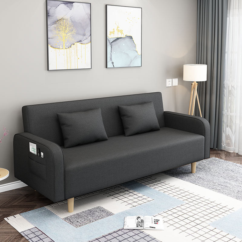 Convertible Modern Fabric Sofa Wood Legs Square Arm 2/3 Seater Sofa Black Clearhalo 'furn' 'furn_sofas' 'Furniture' 'furniture_sofas' 'kitchen' 'kitchen_sofas' 'Living Room Furniture' 'Sofa' 'sofas' 4764237