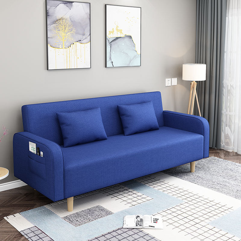 Convertible Modern Fabric Sofa Wood Legs Square Arm 2/3 Seater Sofa Dark Blue Clearhalo 'furn' 'furn_sofas' 'Furniture' 'furniture_sofas' 'kitchen' 'kitchen_sofas' 'Living Room Furniture' 'Sofa' 'sofas' 4764243