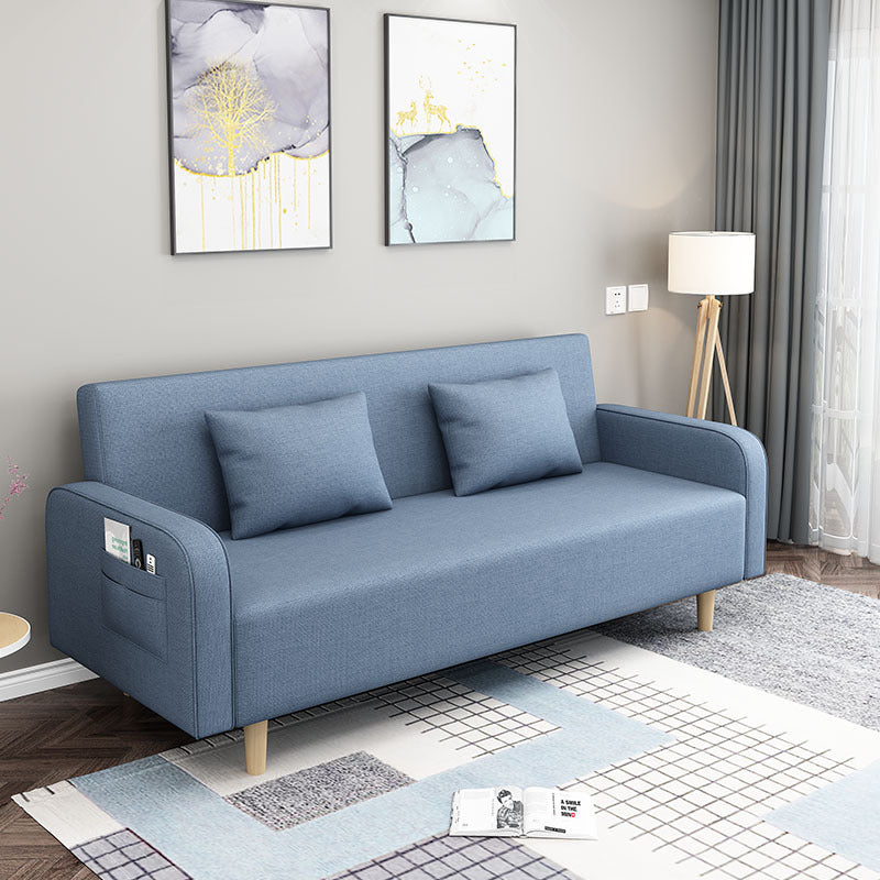 Convertible Modern Fabric Sofa Wood Legs Square Arm 2/3 Seater Sofa Blue Clearhalo 'furn' 'furn_sofas' 'Furniture' 'furniture_sofas' 'kitchen' 'kitchen_sofas' 'Living Room Furniture' 'Sofa' 'sofas' 4764248
