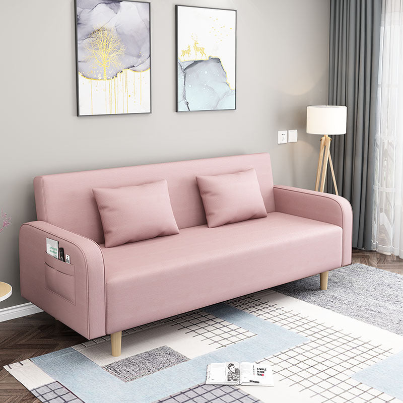 Convertible Modern Fabric Sofa Wood Legs Square Arm 2/3 Seater Sofa Pink Clearhalo 'furn' 'furn_sofas' 'Furniture' 'furniture_sofas' 'kitchen' 'kitchen_sofas' 'Living Room Furniture' 'Sofa' 'sofas' 4764250