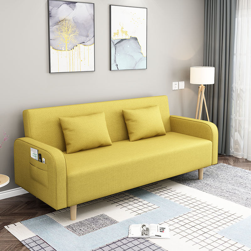 Convertible Modern Fabric Sofa Wood Legs Square Arm 2/3 Seater Sofa Yellow Clearhalo 'furn' 'furn_sofas' 'Furniture' 'furniture_sofas' 'kitchen' 'kitchen_sofas' 'Living Room Furniture' 'Sofa' 'sofas' 4764252