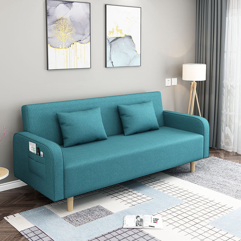Convertible Modern Fabric Sofa Wood Legs Square Arm 2/3 Seater Sofa Turquoise Clearhalo 'furn' 'furn_sofas' 'Furniture' 'furniture_sofas' 'kitchen' 'kitchen_sofas' 'Living Room Furniture' 'Sofa' 'sofas' 4764255