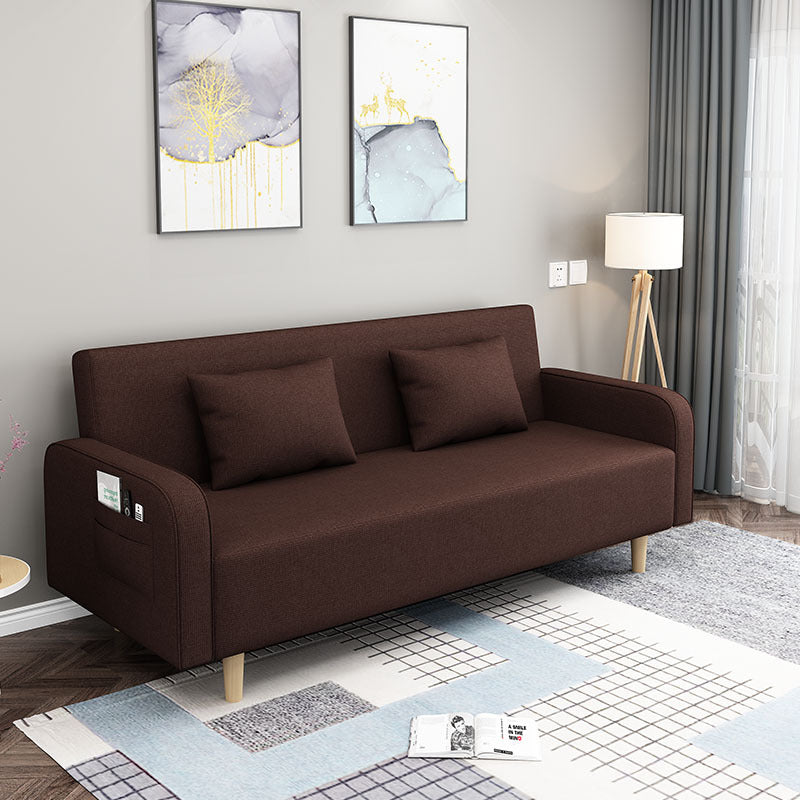 Convertible Modern Fabric Sofa Wood Legs Square Arm 2/3 Seater Sofa Dark Coffee Clearhalo 'furn' 'furn_sofas' 'Furniture' 'furniture_sofas' 'kitchen' 'kitchen_sofas' 'Living Room Furniture' 'Sofa' 'sofas' 4764257
