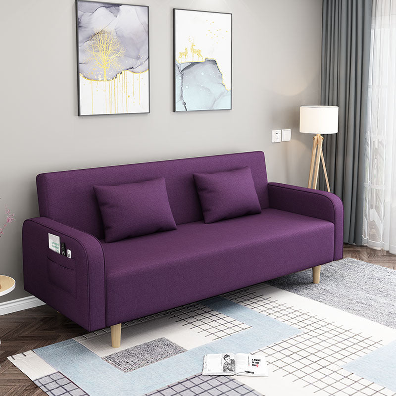 Convertible Modern Fabric Sofa Wood Legs Square Arm 2/3 Seater Sofa Purple Clearhalo 'furn' 'furn_sofas' 'Furniture' 'furniture_sofas' 'kitchen' 'kitchen_sofas' 'Living Room Furniture' 'Sofa' 'sofas' 4764258
