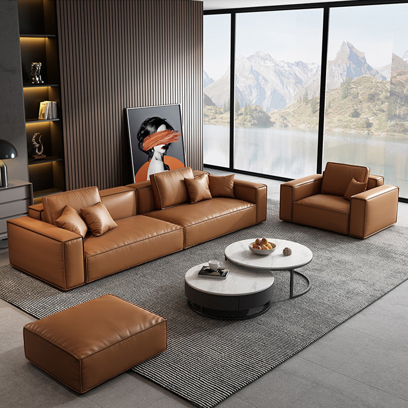 Genuine Leather Square Arm Living Room Standard Dark Brown Seating Clearhalo 'furn' 'furn_sofas' 'Furniture' 'furniture_sofas' 'kitchen' 'kitchen_sofas' 'Living Room Furniture' 'Sofa' 'sofas' 4764299