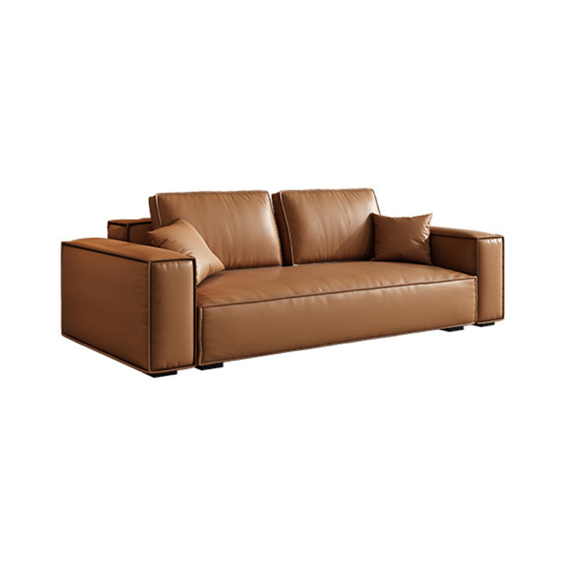 Genuine Leather Square Arm Living Room Standard Dark Brown Seating 75"L x 37"W x 28"H Clearhalo 'furn' 'furn_sofas' 'Furniture' 'furniture_sofas' 'kitchen' 'kitchen_sofas' 'Living Room Furniture' 'Sofa' 'sofas' 4764301