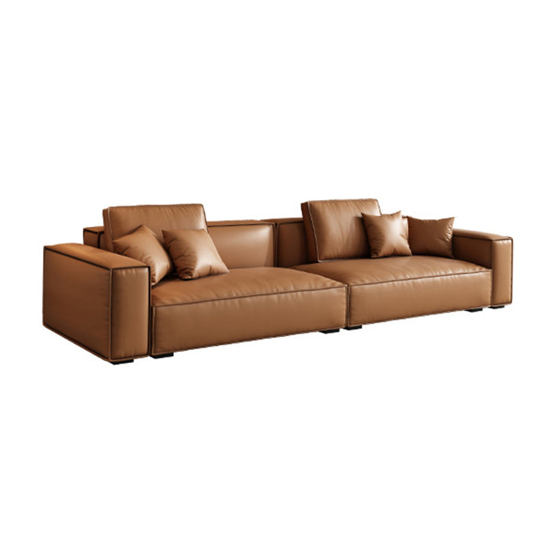 Genuine Leather Square Arm Living Room Standard Dark Brown Seating Clearhalo 'furn' 'furn_sofas' 'Furniture' 'furniture_sofas' 'kitchen' 'kitchen_sofas' 'Living Room Furniture' 'Sofa' 'sofas' 4764302