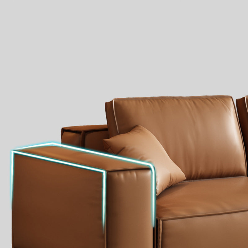 Genuine Leather Square Arm Living Room Standard Dark Brown Seating Clearhalo 'furn' 'furn_sofas' 'Furniture' 'furniture_sofas' 'kitchen' 'kitchen_sofas' 'Living Room Furniture' 'Sofa' 'sofas' 4764306