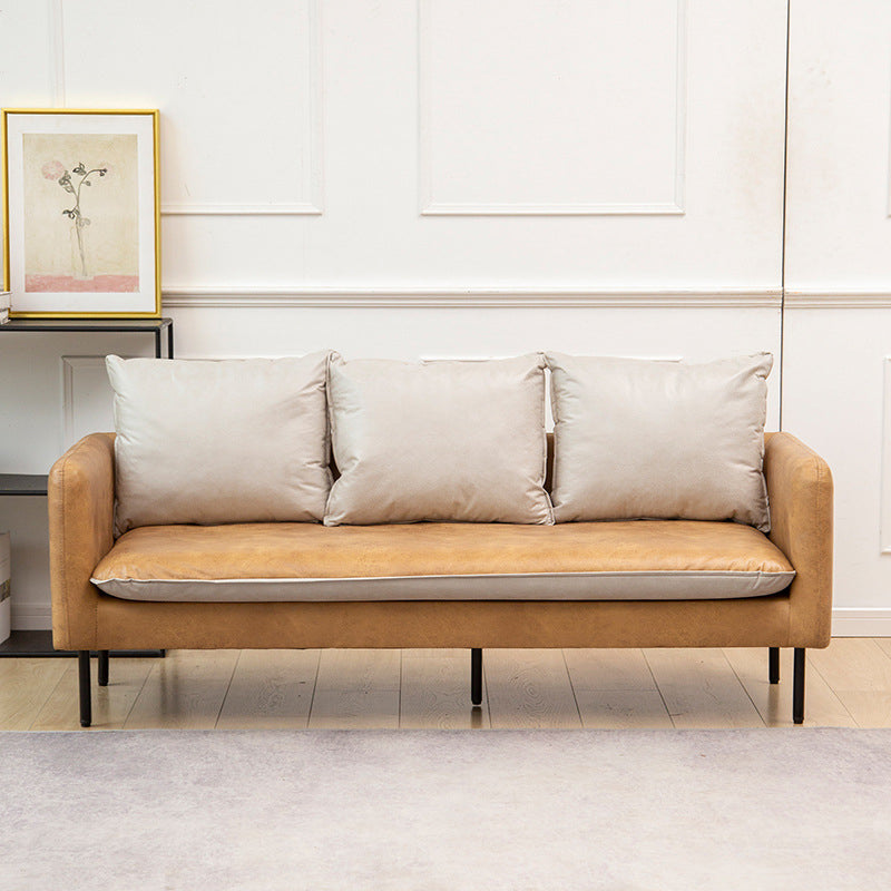 Modern Leather Square Arm Sofa with Loose Back for Living Room Khaki Clearhalo 'Furniture' 'furniture_sofas' 'kitchen' 'kitchen_sofas' 'Living Room Furniture' 'Sofa' 'sofas' 4764350