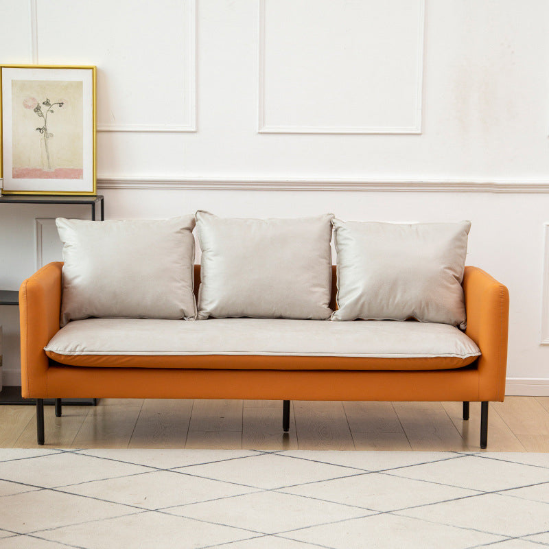 Modern Leather Square Arm Sofa with Loose Back for Living Room Orange Clearhalo 'Furniture' 'furniture_sofas' 'kitchen' 'kitchen_sofas' 'Living Room Furniture' 'Sofa' 'sofas' 4764356