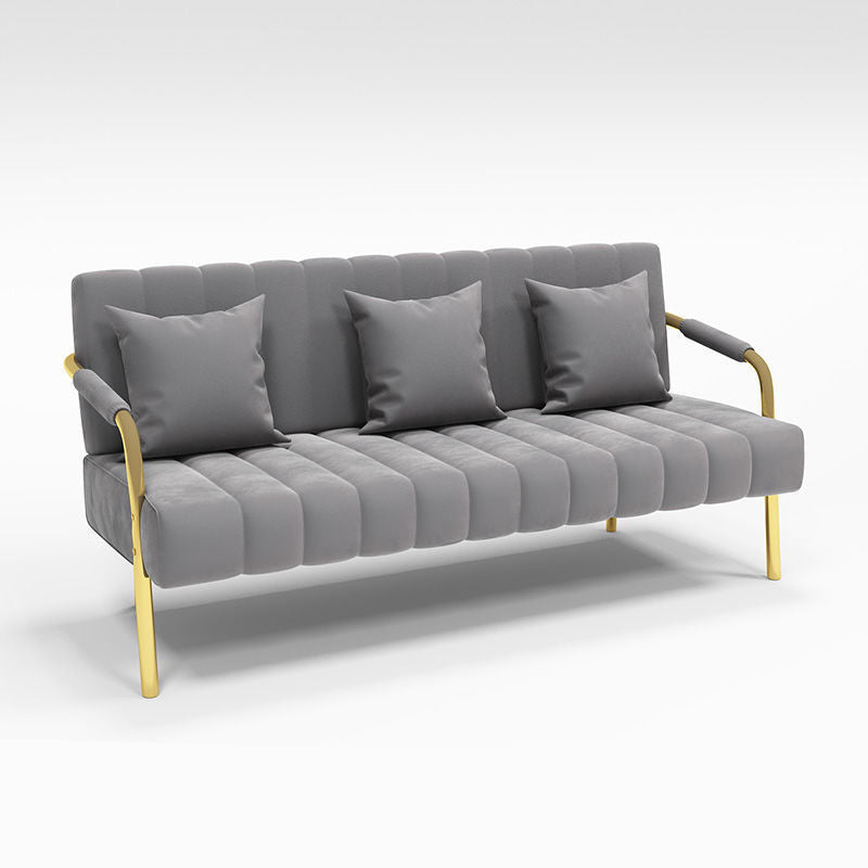 Contemporary Glam Sofa with Sewn Pillow Back and Golden Legs for Apartment Grey Clearhalo 'Furniture' 'furniture_sofas' 'kitchen' 'kitchen_sofas' 'Living Room Furniture' 'Sofa' 'sofas' 4764364