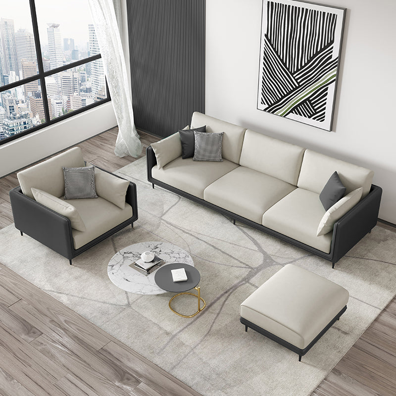 Contemporary Faux Leather Tuxedo Arm Standard Sofa with Bolster Pillows Clearhalo 'furn' 'furn_sofas' 'Furniture' 'furniture_sofas' 'kitchen' 'kitchen_sofas' 'Living Room Furniture' 'Sofa' 'sofas' 4764389