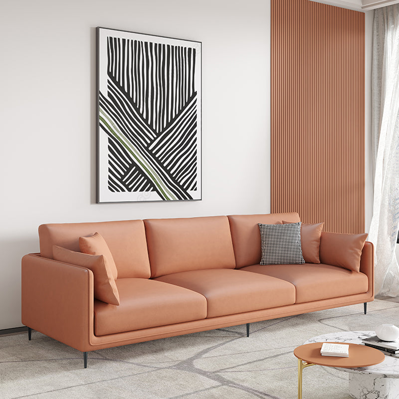 Contemporary Faux Leather Tuxedo Arm Standard Sofa with Bolster Pillows Orange Clearhalo 'furn' 'furn_sofas' 'Furniture' 'furniture_sofas' 'kitchen' 'kitchen_sofas' 'Living Room Furniture' 'Sofa' 'sofas' 4764399