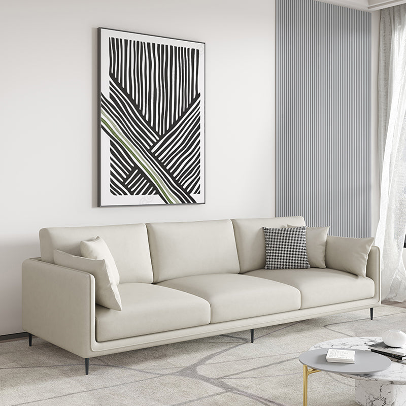 Contemporary Faux Leather Tuxedo Arm Standard Sofa with Bolster Pillows Off-White Clearhalo 'furn' 'furn_sofas' 'Furniture' 'furniture_sofas' 'kitchen' 'kitchen_sofas' 'Living Room Furniture' 'Sofa' 'sofas' 4764400