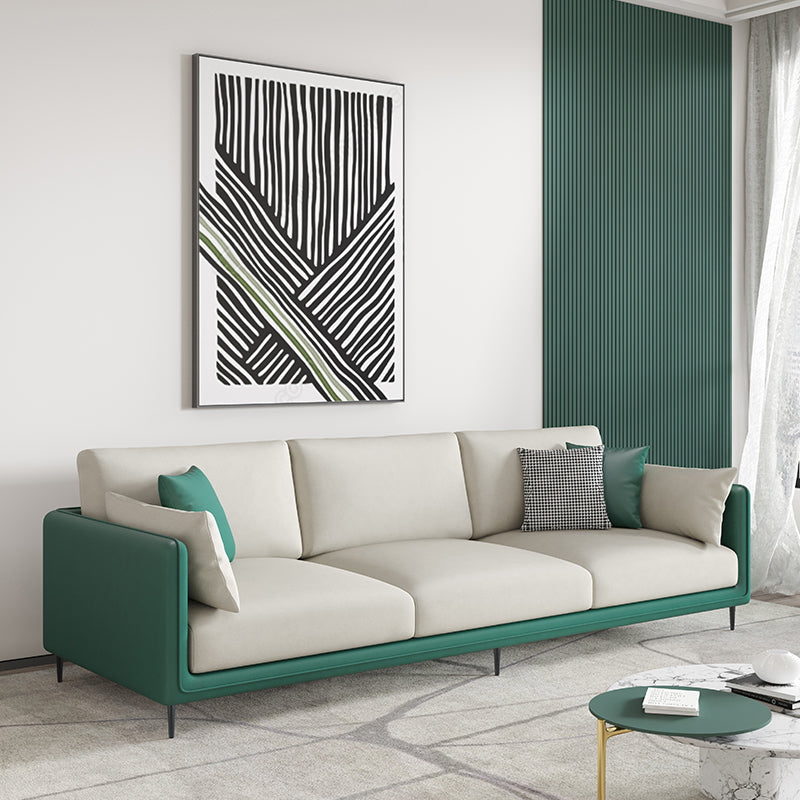 Contemporary Faux Leather Tuxedo Arm Standard Sofa with Bolster Pillows White Green Clearhalo 'furn' 'furn_sofas' 'Furniture' 'furniture_sofas' 'kitchen' 'kitchen_sofas' 'Living Room Furniture' 'Sofa' 'sofas' 4764401