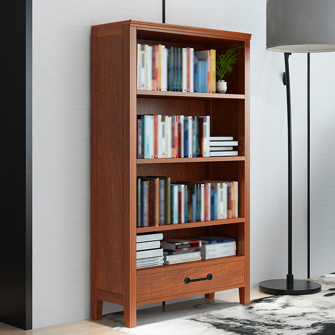 Scandinavian Rubber Wood Standard Bookshelf Vertical Bookshelf for Living Room 28.3"L x 12.6"W x 58.3"H Red Brown Drawers Clearhalo 'Bookcases' 'furn' 'furn_bookcases' 'Furniture' 'furniture_bookcases' 'kitchen' 'kitchen_bookcases' 'Living Room Furniture' 'Office Furniture' 4765547