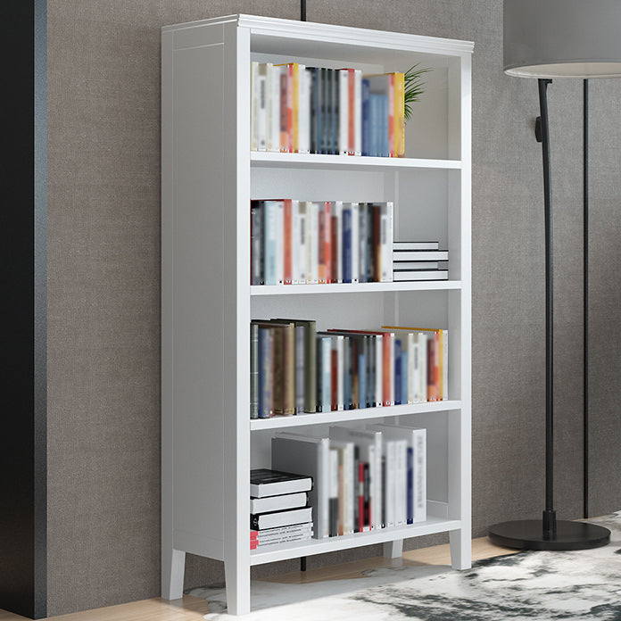 Scandinavian Rubber Wood Standard Bookshelf Vertical Bookshelf for Living Room 28.3"L x 12.6"W x 58.3"H White Bookcases Clearhalo 'Bookcases' 'furn' 'furn_bookcases' 'Furniture' 'furniture_bookcases' 'kitchen' 'kitchen_bookcases' 'Living Room Furniture' 'Office Furniture' 4765548