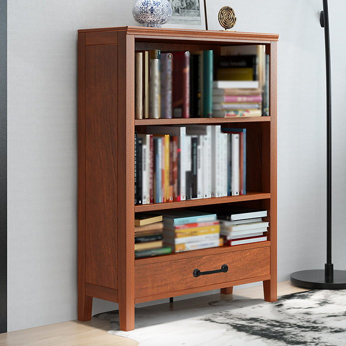 Scandinavian Rubber Wood Standard Bookshelf Vertical Bookshelf for Living Room 28.3"L x 12.6"W x 46.1"H Red Brown Drawers Clearhalo 'Bookcases' 'furn' 'furn_bookcases' 'Furniture' 'furniture_bookcases' 'kitchen' 'kitchen_bookcases' 'Living Room Furniture' 'Office Furniture' 4765550