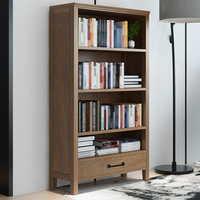 Scandinavian Rubber Wood Standard Bookshelf Vertical Bookshelf for Living Room 28.3"L x 12.6"W x 58.3"H Walnut Drawers Clearhalo 'Bookcases' 'furn' 'furn_bookcases' 'Furniture' 'furniture_bookcases' 'kitchen' 'kitchen_bookcases' 'Living Room Furniture' 'Office Furniture' 4765553