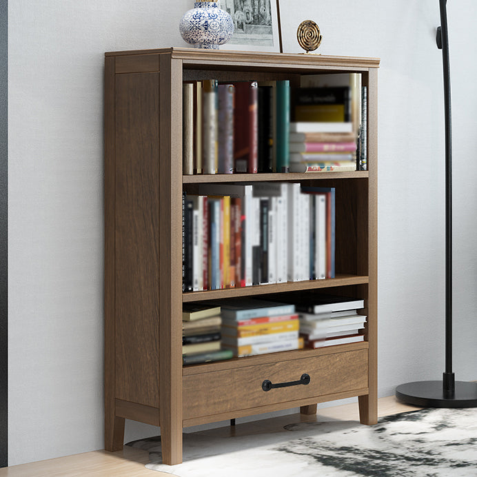 Scandinavian Rubber Wood Standard Bookshelf Vertical Bookshelf for Living Room 28.3"L x 12.6"W x 46.1"H Walnut Drawers Clearhalo 'Bookcases' 'furn' 'furn_bookcases' 'Furniture' 'furniture_bookcases' 'kitchen' 'kitchen_bookcases' 'Living Room Furniture' 'Office Furniture' 4765555