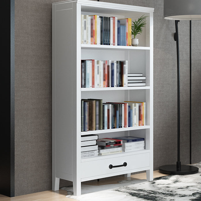 Scandinavian Rubber Wood Standard Bookshelf Vertical Bookshelf for Living Room 28.3"L x 12.6"W x 58.3"H White Drawers Clearhalo 'Bookcases' 'furn' 'furn_bookcases' 'Furniture' 'furniture_bookcases' 'kitchen' 'kitchen_bookcases' 'Living Room Furniture' 'Office Furniture' 4765560