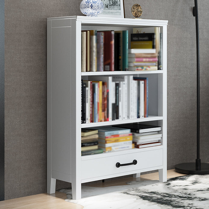 Scandinavian Rubber Wood Standard Bookshelf Vertical Bookshelf for Living Room 28.3"L x 12.6"W x 46.1"H White Drawers Clearhalo 'Bookcases' 'furn' 'furn_bookcases' 'Furniture' 'furniture_bookcases' 'kitchen' 'kitchen_bookcases' 'Living Room Furniture' 'Office Furniture' 4765562