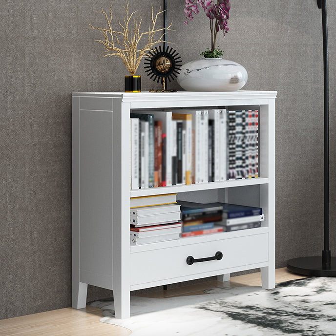 Scandinavian Rubber Wood Standard Bookshelf Vertical Bookshelf for Living Room 28.3"L x 12.6"W x 33.9"H White Drawers Clearhalo 'Bookcases' 'furn' 'furn_bookcases' 'Furniture' 'furniture_bookcases' 'kitchen' 'kitchen_bookcases' 'Living Room Furniture' 'Office Furniture' 4765563