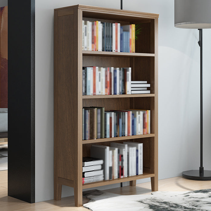 Scandinavian Rubber Wood Standard Bookshelf Vertical Bookshelf for Living Room 28.3"L x 12.6"W x 58.3"H Walnut Bookcases Clearhalo 'Bookcases' 'furn' 'furn_bookcases' 'Furniture' 'furniture_bookcases' 'kitchen' 'kitchen_bookcases' 'Living Room Furniture' 'Office Furniture' 4765564