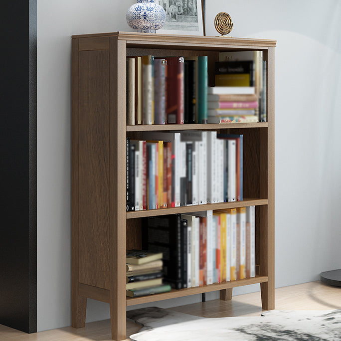 Scandinavian Rubber Wood Standard Bookshelf Vertical Bookshelf for Living Room 28.3"L x 12.6"W x 46.1"H Walnut Bookcases Clearhalo 'Bookcases' 'furn' 'furn_bookcases' 'Furniture' 'furniture_bookcases' 'kitchen' 'kitchen_bookcases' 'Living Room Furniture' 'Office Furniture' 4765565