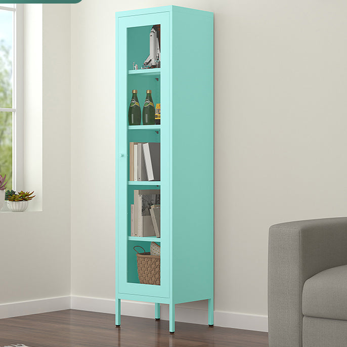 Scandinavian Steel Vertical Standard Bookcase with Clear Toughened Glass Door 15.7"L x 13.8"W x 66.9"H Blue Clearhalo 'Bookcases' 'furn' 'furn_bookcases' 'Furniture' 'furniture_bookcases' 'kitchen' 'kitchen_bookcases' 'Living Room Furniture' 'Office Furniture' 4765620
