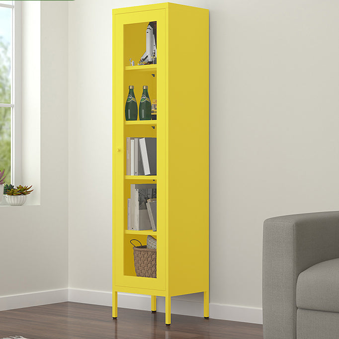 Scandinavian Steel Vertical Standard Bookcase with Clear Toughened Glass Door 15.7"L x 13.8"W x 66.9"H Lemon Yellow Clearhalo 'Bookcases' 'furn' 'furn_bookcases' 'Furniture' 'furniture_bookcases' 'kitchen' 'kitchen_bookcases' 'Living Room Furniture' 'Office Furniture' 4765624