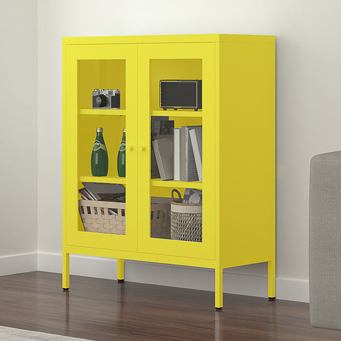 Scandinavian Steel Vertical Standard Bookcase with Clear Toughened Glass Door 31.5"L x 13.8"W x 40"H Lemon Yellow Clearhalo 'Bookcases' 'furn' 'furn_bookcases' 'Furniture' 'furniture_bookcases' 'kitchen' 'kitchen_bookcases' 'Living Room Furniture' 'Office Furniture' 4765625