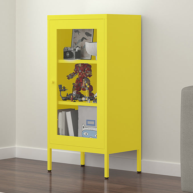 Scandinavian Steel Vertical Standard Bookcase with Clear Toughened Glass Door 19.7"L x 13.8"W x 40"H Lemon Yellow Clearhalo 'Bookcases' 'furn' 'furn_bookcases' 'Furniture' 'furniture_bookcases' 'kitchen' 'kitchen_bookcases' 'Living Room Furniture' 'Office Furniture' 4765632
